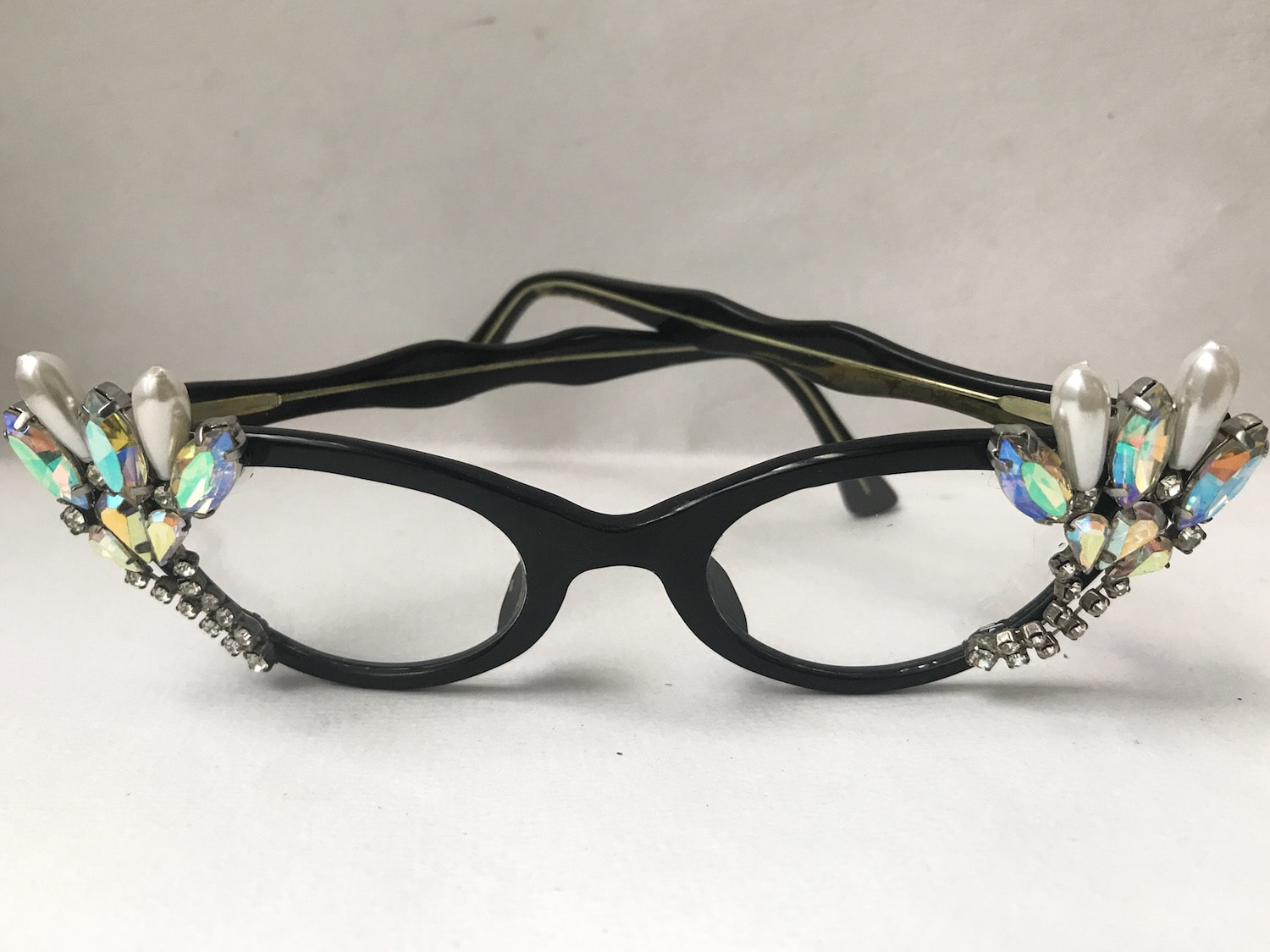 50s Black Rhinestone Cat Eye Glasses 