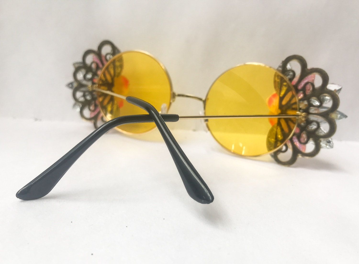 Yellow Floral Rhinestone Sunglasses Yellow Sunglasses Handcrafted With Flowers And Rhinestones